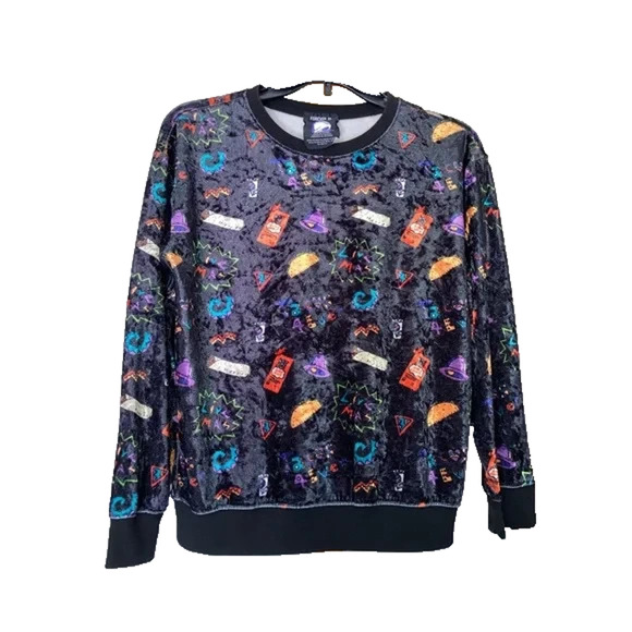 Forever 21 Taco Bell Velvet CrewNeck Sweater Sweatshirt Velour Long Sleeve 13/14 - Picture 1 of 6